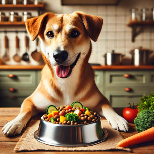 Dog with vegetables